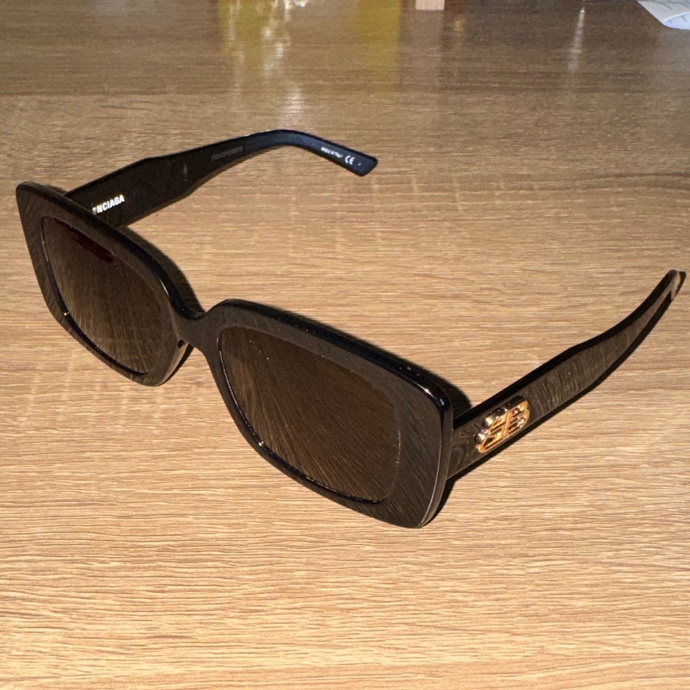 Balenciaga Black Square Women's Sunglasses with Gold BB Emblem